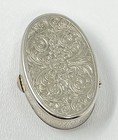 Vintage Oval Green Stone  Hinged Trinket Holder Pill Box Small Victorian Style