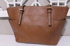 Michael Michael Kors Jet Set Large Crossgrain Leather Tote Purse Top Zip Brown