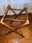 Vtg Wooden Folding Luggage Rack Woven Straps Rattan Style Hotel Guest Stand