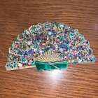 Wonderful Vtg   Plastic Spangled   Beaded Gold Fan Christmas Tree Ornament