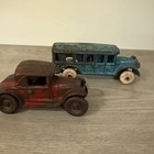 Antique Arcade Cast Iron Toys Lot Blue Bus  312  Red Coupe  18 Original Paint