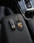 New Genuine Porsche Leather Fob Keychain  Black Crest Keyring  2026 Design