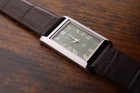 Vintage Seiko Slim Tank Quartz Men Green Dial Dark Brown  Leather Dress Watch