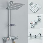 Chrome Outdoor Shower Fixture System Rain Head Exposed Shower Faucet Kit W valve