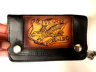 Vtg Blck Leather Chain Biker Wallet Brwn Eagle Live Ride Embossed Leather Patch