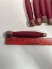 Wrapped Wood Quills  Red burgundy  Bobbins  Spools  Threaded  Textile  Lot Of 6