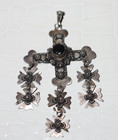 Vintage Taxco Sterling Silver Yalalag Cross Pendant W  Central Black Cabochon