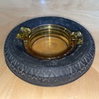 Vintage Firestone  the Mark Of Quality  Rubber Tire Ashtray Amber Glass Nice