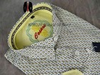 Mens Cesari By Platini Button Shirt Subtle Yellow Circular Designs Slim Fit