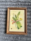 Vintage Wall Hanging Art Tile Asparagus And Ladybug Rectangular Framed Usa