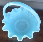 Vintage Fenton Blue Basket Persian Medallion Pattern Ruffled Slag Glass 8 