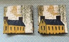 2 Vintage Cotton Tea Towels Folk Art Style Set Never Used