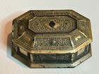 Antique 30s Jennings Brothers Jewelry Casket Reliquary Brass Trinket Box Octagon