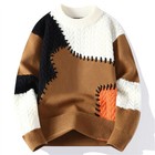Men s Round Neck Sweater Casual Knitted Patchwork Pullover Warm Sweaters Winter