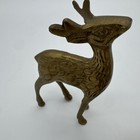 A Pair Of Vintage Brass Deer 4  Tall Buck 3  Tall Doe Holiday Christmas Winter