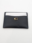 Coach Polished Pebble Essential Card Case  Black And Brass New