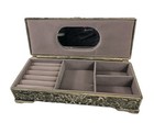 1992 Godinger Silver Plated Floral Jewelry Box Mirror Velvet Lined Vintage