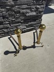 1stdibs Solid Brass Ball Topped Spiral Andirons  iron Fire Dogs   Fireplace Pair