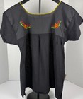 Vintage Mexican Embroidered Blouse Top Black Floral Boho Peasant Puebla Sz M l