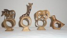 Hand Carved African Safari Animal Wooden Napkin Rings  Set Of 6