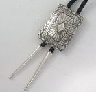 Stunning Sterling Silver Stamped Rectangular Southwestern Bolo Tie