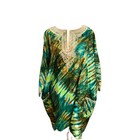 Artisan Handmade Green Tie Dye Rayon Bubu Kaftan Dress Embroidered Neckline