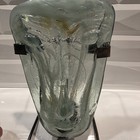 Vtg Artglass Blue Face Mask Swirls Of White   Brown Jaramillo Style Mexico Stand