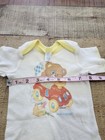 Vtg 80s Curity Baby Onzie White Yellow Trim Sz Sm 14-18 Lbs Bear Car Graphic