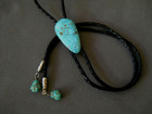 Southwest Water Web Kingman Turquoise Bolo Tie W  Blue-green Nugget Tip Dangles