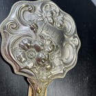 Antique Art Nouveau Hand Mirror 10 5  L Silver  brass Floral Design 1920 s