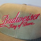 Budweiser Script Logo Beer Hat Cap Flat Brim Brown Brim Made Usa Snap Back Nos