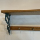 Vtg Wooden Wall Hanging Shelf W  Hooks Green Tone Scrolled Plate Groove Display