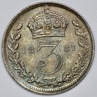 1887 Great Britain Silver 3p Threepence Unc