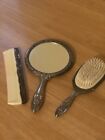 Antique Sterling Silver Plated Vanity Set - Brush  Mirror  Comb