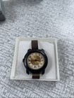 Rare Mint Nos Vintage Zaria Mechanical Watch Black Gold Roman Dial Full Set Box
