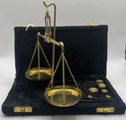 Small Vintage India Brass Jewelers Scale With Weights In Black Velvet Case