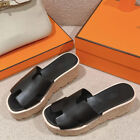 Black Hermes Eze Comfortable Simple Flip-flops  Suede Medium Heel Sandals