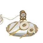 Matson Ormolu Gold Vanity Set W  Birds Dogwood Clock Mirror Tray Brush Comb