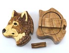 Wood Intarsia Wolf Head Puzzle Box - Secret Trinket Box Inside  Handcrafted New
