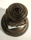 Antique Victorian Inkwell White Stone Brass Fittings Hinged Ornate 2   5 8  Tall