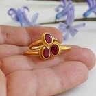 3 Pcs 925 K Silver Roman Art Red Topaz Hammered Stack Ring Set 24k Gold Vermeil