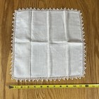 Vintage White Linen Handkerchief With Hand-sewn Lace Fringe Wedding Hanky