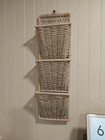 White Wicker Rattan Bamboo Letter Mail Holder Wall Hanging Organizer Boho Read