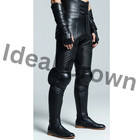 Men s High Waist Black Leather Armored Biker Pants - Padded Moto Tactical Gear