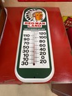 Vintage  red Man Chewing Tobacco  Metal Advertising Thermometer  Near Mint  nos 
