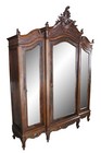 Antique 19th C  French Louis Xv Walnut Carved 3 Door Mirrored Wardrobe Armoire