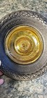 Vintage Rare Firestone Balloon Tire Amber Glass Ashtray Hubcap Design