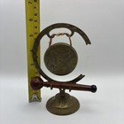 Vintage Etched Tabletop Brass Gong With Wood Mallet