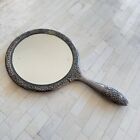 Vtg Hand-held Vanity Mirror Silver-plated Ornate Victorian Design Heavy Romantic