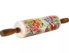 Pioneer Woman Ceramic  Rolling Pin Sweet Romance W acacia Wood Handles New